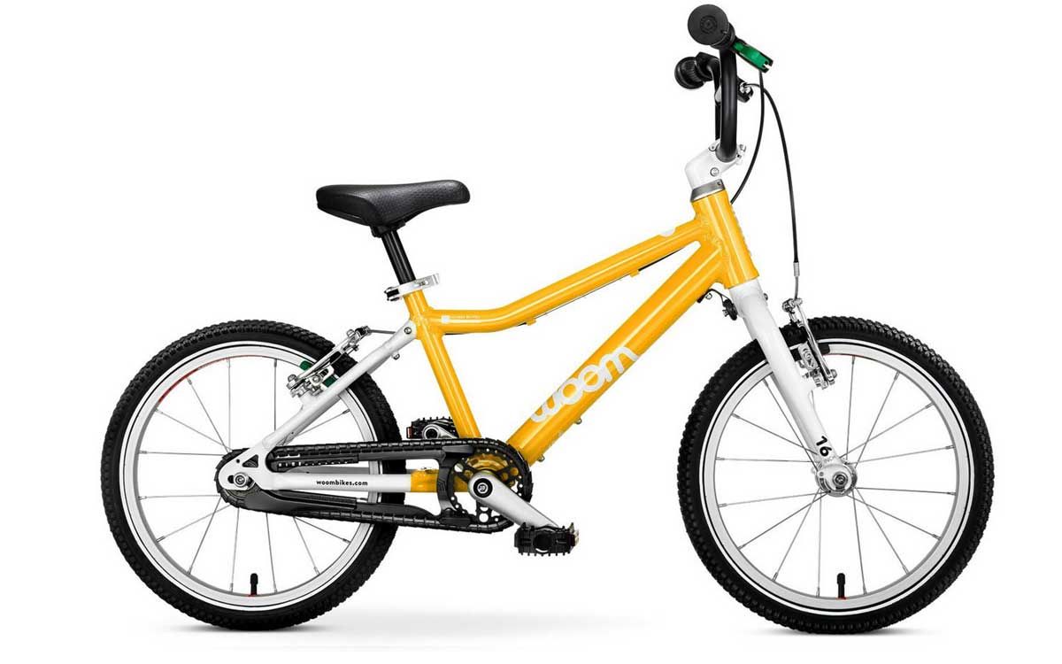 Beispiel: Woom 3 Kinderrad - gelb  Rad 16" - 5,3 kg (ohne Pedale),  Kind  4 - 6 Jahre, 105 - 120 cm