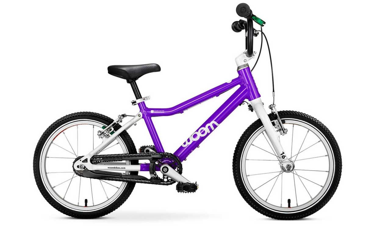Beispiel: Woom 3 Kinderrad - lila  Rad 16" - 5,3 kg (ohne Pedale),  Kind  4 - 6 Jahre, 105 - 120 cm